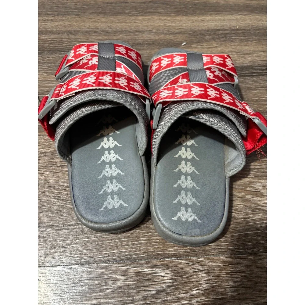 Kappa‎ Banda Mitel 1 Sandals Grey Red Logo Buckle Slide Sandals Mens 8.5
